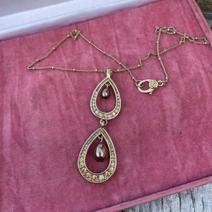 Vintage Monet necklace- signed, paste stone pendant, and faux pearls