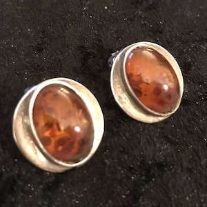 Vintage Baltic Amber 925 silver earrings - clip on, signed and stamped.