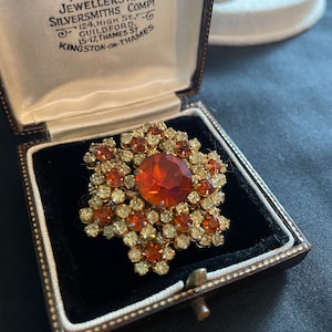 Vintage brooch 3 tier Austrian paste citrine