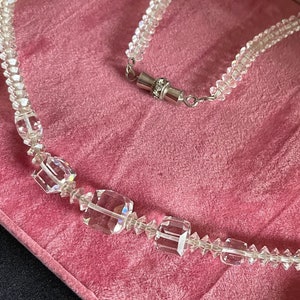 Vintage Art Deco rock crystal necklace- screw clasp, silver chain string.