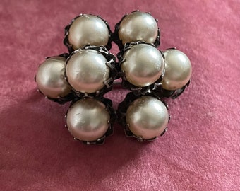 Antique brooch- silver and faux pearl