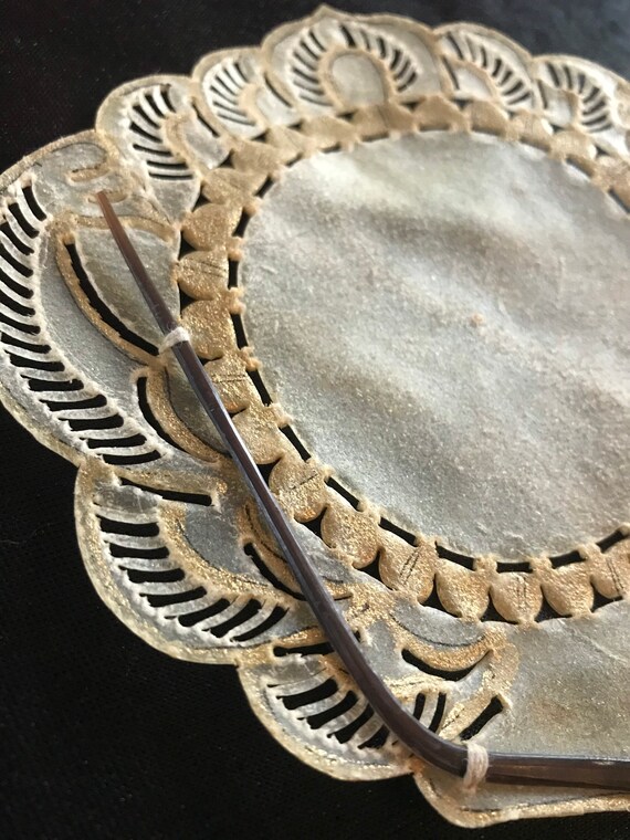 Antique Java hand held face fan, gold guild buffa… - image 2