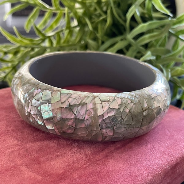 Bangle vintage en coquille d’ormeau - effet mosaïque / craquement