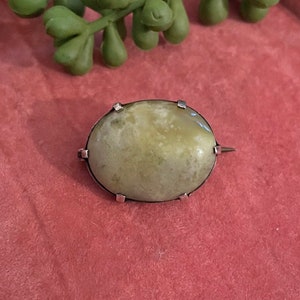 antique Moss agate brooch - stamped silver - Victorian