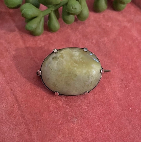 Broche Vintage Agate Et Argent Massif - État Parfait, Pierre Argentée, Bijou Ancien