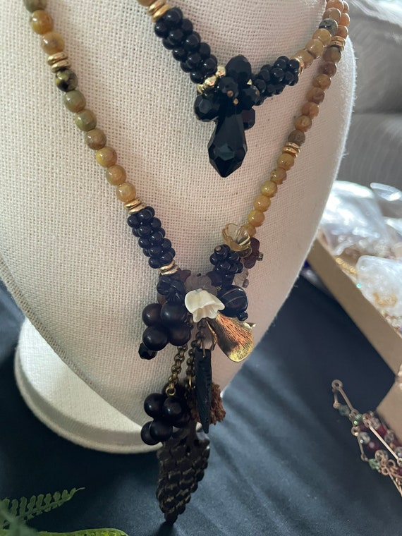 Vintage Art Nouveau style necklace- 2 strand bead… - image 5