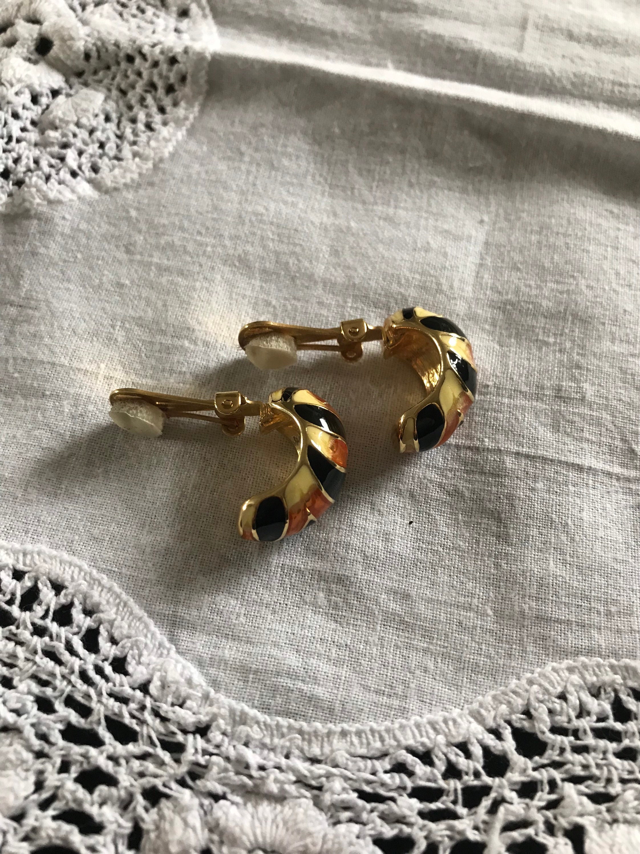 Boucles D'oreilles Vintage Kenneth Jay Lane Années 70 - Clips Argenté Et Perles - Occasion