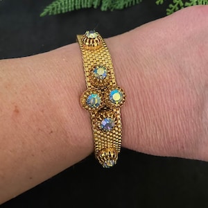 Vintage mesh bracelet with Aurora Borealis stones.