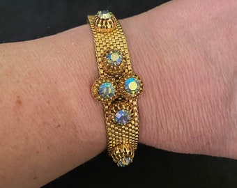 Vintage mesh bracelet with Aurora Borealis stones.