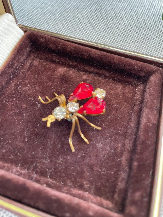Vintage brooch insect paste ruby past diamond Vic… - image 2