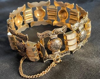 Vintage Black & Gold Tone Damascene Floral Leaf Hinged  display picture 1