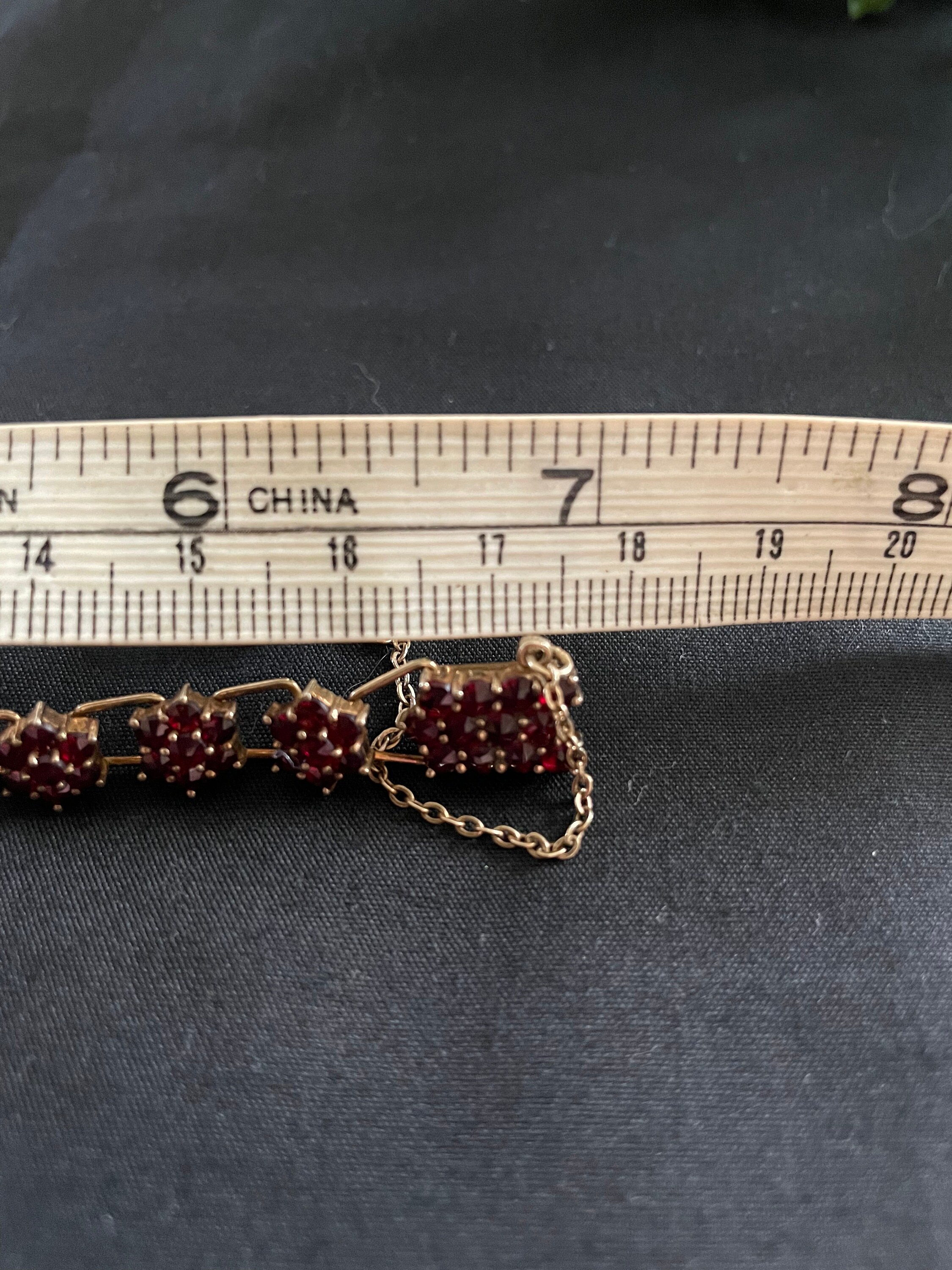 チェコ　ガーネット　ブレスレット ヴィンテージブレスレット ガーネットブレスレット 22カラットゴールド