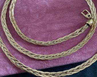 Vintage Napier necklace - 3 strand plaited - long 30 inch. Signed