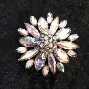 Vintage SHERMAN Signed Glittering PINK AB Rhinestones Brooch,Prong  Set,Brilliant Rhinestones,Dazzling Swarovski Crystal,Collectible Jewelry