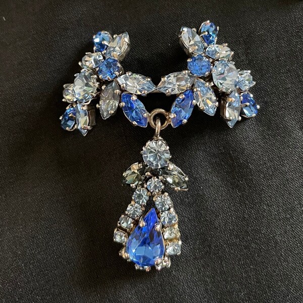 Vintage Norman Hartnell brooch blue paste sapphire and topaz