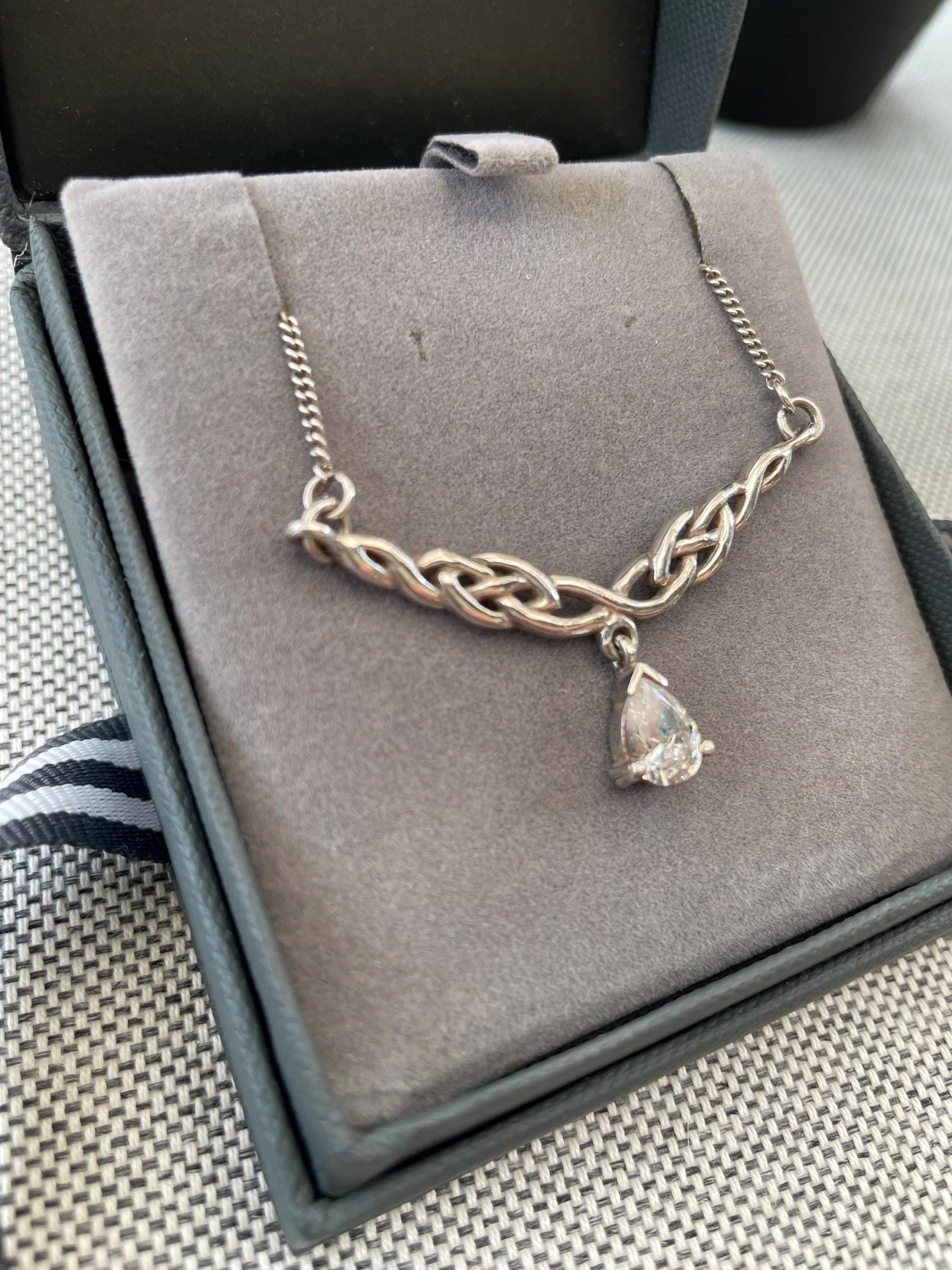 Silver Necklace Celtic Love Knot Design 925 Stamped Cubic Zirconia