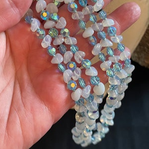 Vintage ‘Les Bernard’ necklace, opalite and light blue aurora Borealis crystal.