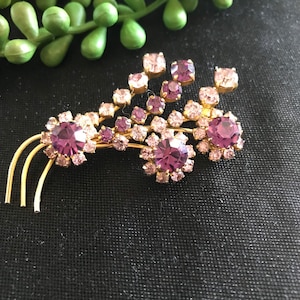 Antique 22k gold plated brooch - pink and purple paste glass.