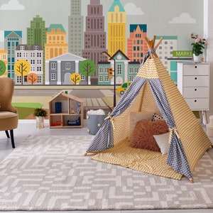 Colorful Cityscape Wall mural Peel and stick Removable Decal Wallpaper Decor Kids Room City Wall Art Mural