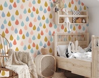 Removable Wall mural Peel and stick Boho Raindrop Pattern Vinyl Decal Wallpaper Minimalist Nordic Modern Simple Decor Wall art