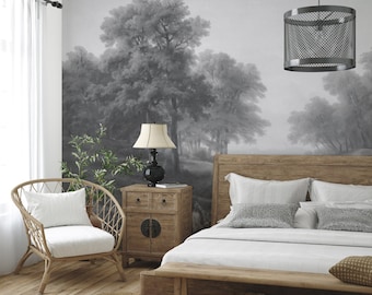 Landscape Trail B&W Wall mural Peel and stick Removable Decal Wallpaper Decor Bedroom Tree Wall Art Mural