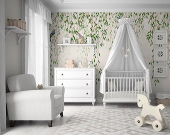 Watercolor Willow Wall mural Peel and stick Removable Decal Wallpaper Decor Kids Bedroom Tree Wall Art Mural