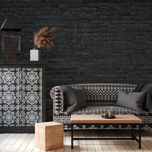 Black Brick Wall Mural Peel and Stick Removable Decal Wallpaper Decor ...