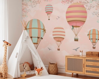 Hot Air Balloons Wall mural Peel and stick Removable Decal Wallpaper Decor Kids Room Sunrise Wall Art Mural