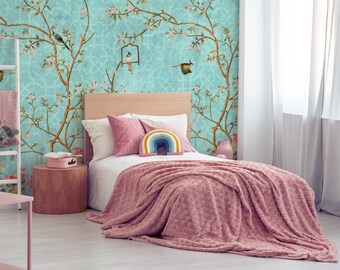 Whimsical Spring Wall mural Peel and stick Removable Decal Wallpaper Decor Bedroom Tree Wall Art Mural
