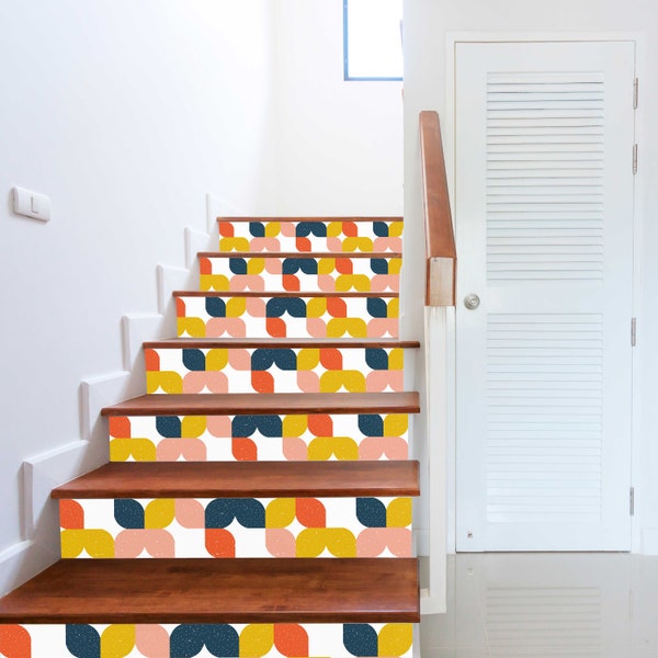 Retro Mid-mod pattern Stair Riser Decals Peel and stick Removable stickers Tiling Vinyl Strips Stickers for Stairs Simple Home Decor