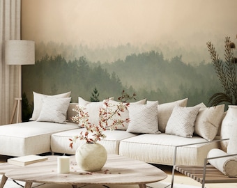 Warm Pines Wall mural Peel and stick Removable Decal Wallpaper Decor Bedroom Pine Tree Mountains Wall Art Mural