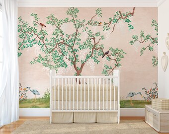 Flowering Tree Wall mural Peel and stick Removable Decal Wallpaper Decor Bedroom Tree Wall Art Mural