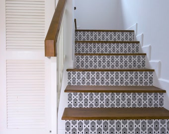 Aztec Diamonds Stair Riser Decals Vinyl Strips Minimalist Boho Modern Peel and stick Removable stickers for Stairs Home Decor