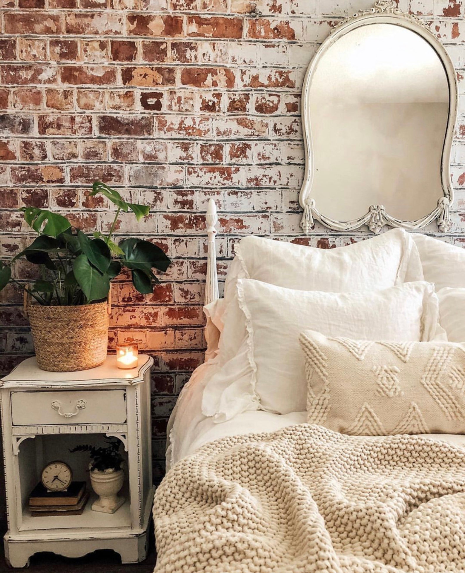 Brick Wall Mural Peel and Stick Removable Decal Wallpaper Decor Rustic ...
