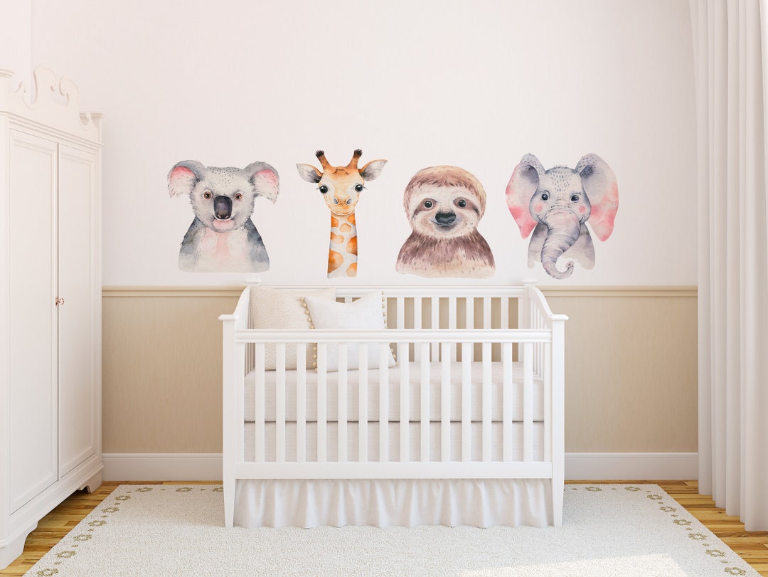 Wall Decal Set Peel and Stick Vinyl Cute Watercolor Animals Nursery ...