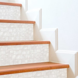 Small Marble Tile Stair Riser Decals Vinyl Strips Minimalist White Modern Peel and stick Removable stickers for Stairs Home Decor