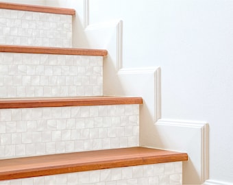 Small Marble Tile Stair Riser Decals Vinyl Strips Minimalist White Modern Peel and stick Removable stickers for Stairs Home Decor