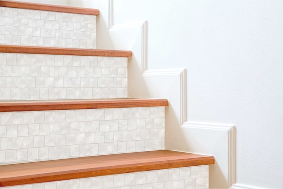 Small Marble Tile Stair Riser Decals Vinyl Strips Minimalist White Modern Peel and stick Removable stickers for Stairs Home Decor