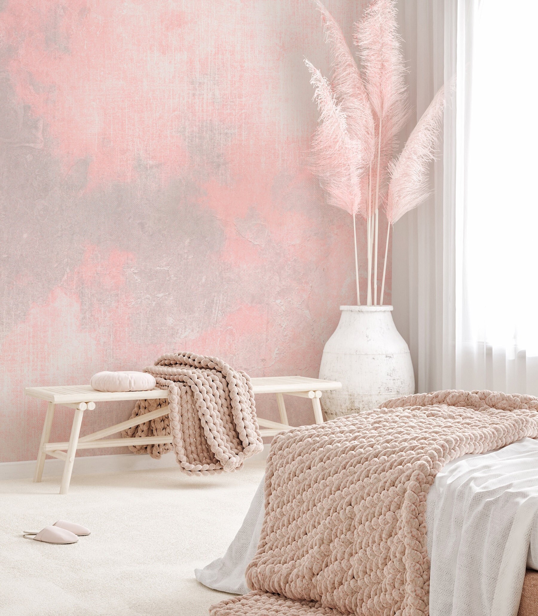 Pink Grey Watercolor Ombre Wallpaper Nursery, Paint Stains Wallpaper, Pastel  Wall Mural Self-adhesive Removable Wallpaper Splash Decor X873 