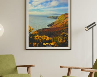 Travel Poster, Coast of Ireland Photography Print, Howth Cliff Walk Hike, Vibrant Wall Art Decor, Home Office Decor, Wanderlust Gift, Ocean