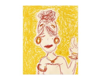 Quirky Woman Drawing: Bohemian Art Poster