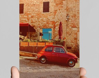 Impresión de coche rojo italiano: fotografía vintage de campo, regalo para viajeros