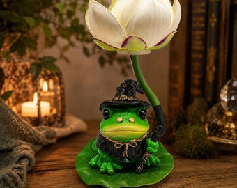 Table Lamps Wizard Frog Gothic Lamp Lotus LED Night Light-Cute Resin Figurine Lamp for Desk Bedroom Home Decor- Unique Whimsical Gift