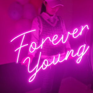 Insegna al neon Forever Young / Insegna al neon personalizzata / Insegna al neon personalizzata / Insegna al neon rosa / Decorazione murale con insegna al neon / Insegna al neon per matrimoni / Insegna al neon Gengar