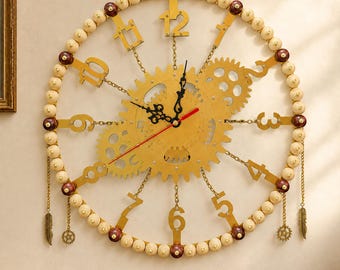 Wall Clock Steampunk Silent Non‑Ticking Quartz Clock With Vintage Gear Handmade Wall Decor for Living Room