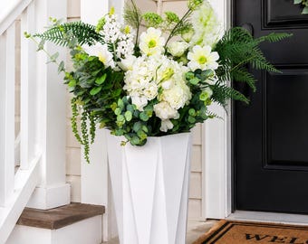 DIY Floral Bouquet Set Artificial Flowers-Large White Green Arrangement Resistant Outdoor Fake Floral Bouquet for Front Porch