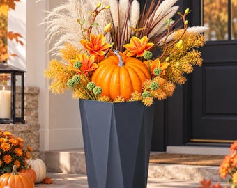 DIY Fall Artificial Flower Bouquet Kit- Pumpkin Arrangement Autumn Floral Grass Magnolia Flowers Thanksgiving Harvest Front Porch Home Decor