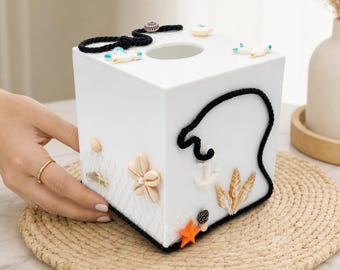 DIY kits 3D Seashell Starfish Decor Tissue Cover-Handmade Ocean‑Style Tissue Box Cover, Decorative Ornament  Home Decor Christmas Gift