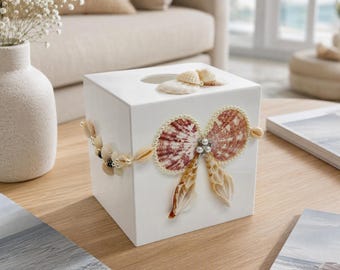 DIY kits Bowknot Handmade Natural Seashell Bow Tissue Box Cover Square Decorative Tissue Holder Home Decor Christmas gift