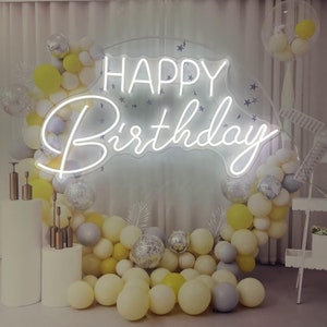 Insegna al neon di buon compleanno / Insegna al neon personalizzata / Insegna al neon a LED / Luce al neon personalizzata / Regalo di compleanno / Decorazione da parete con insegna al neon / Regalo per